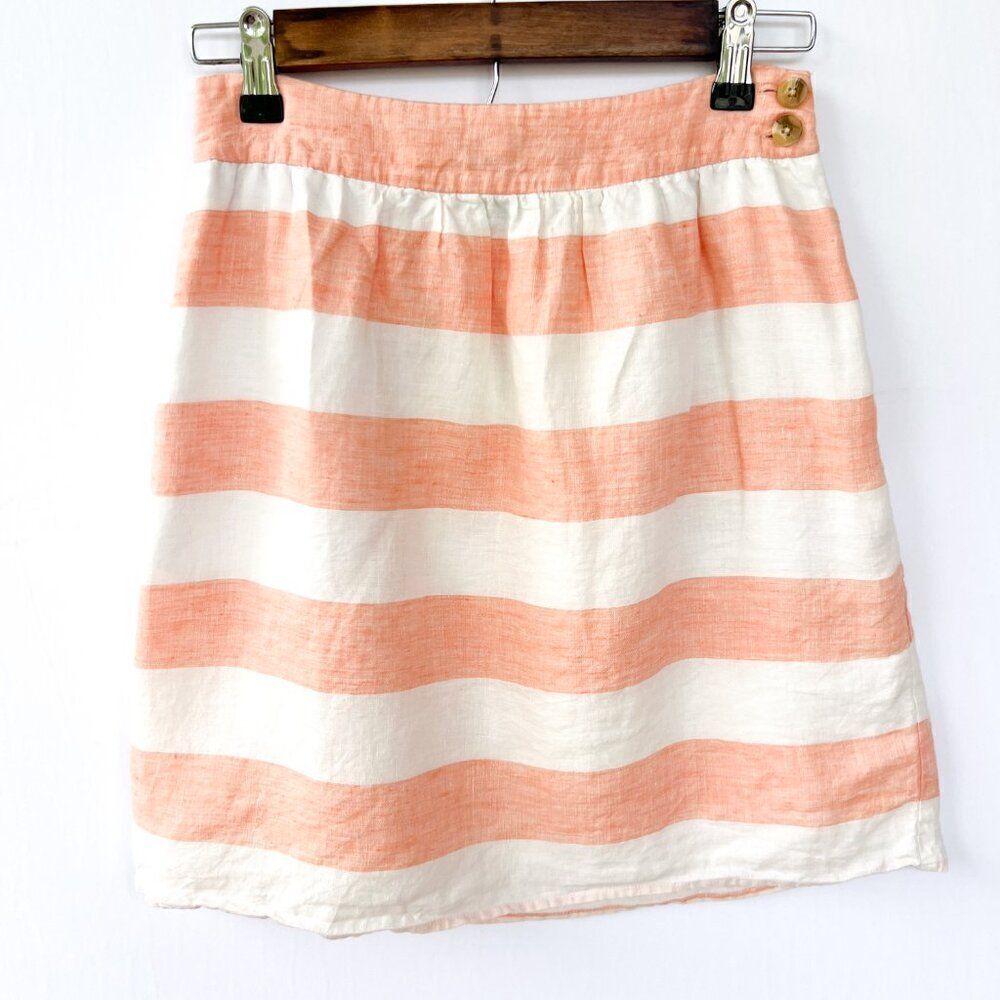 Vineyard Vines White Light Orange Striped A Line 100% Linen Size 0 Skirt